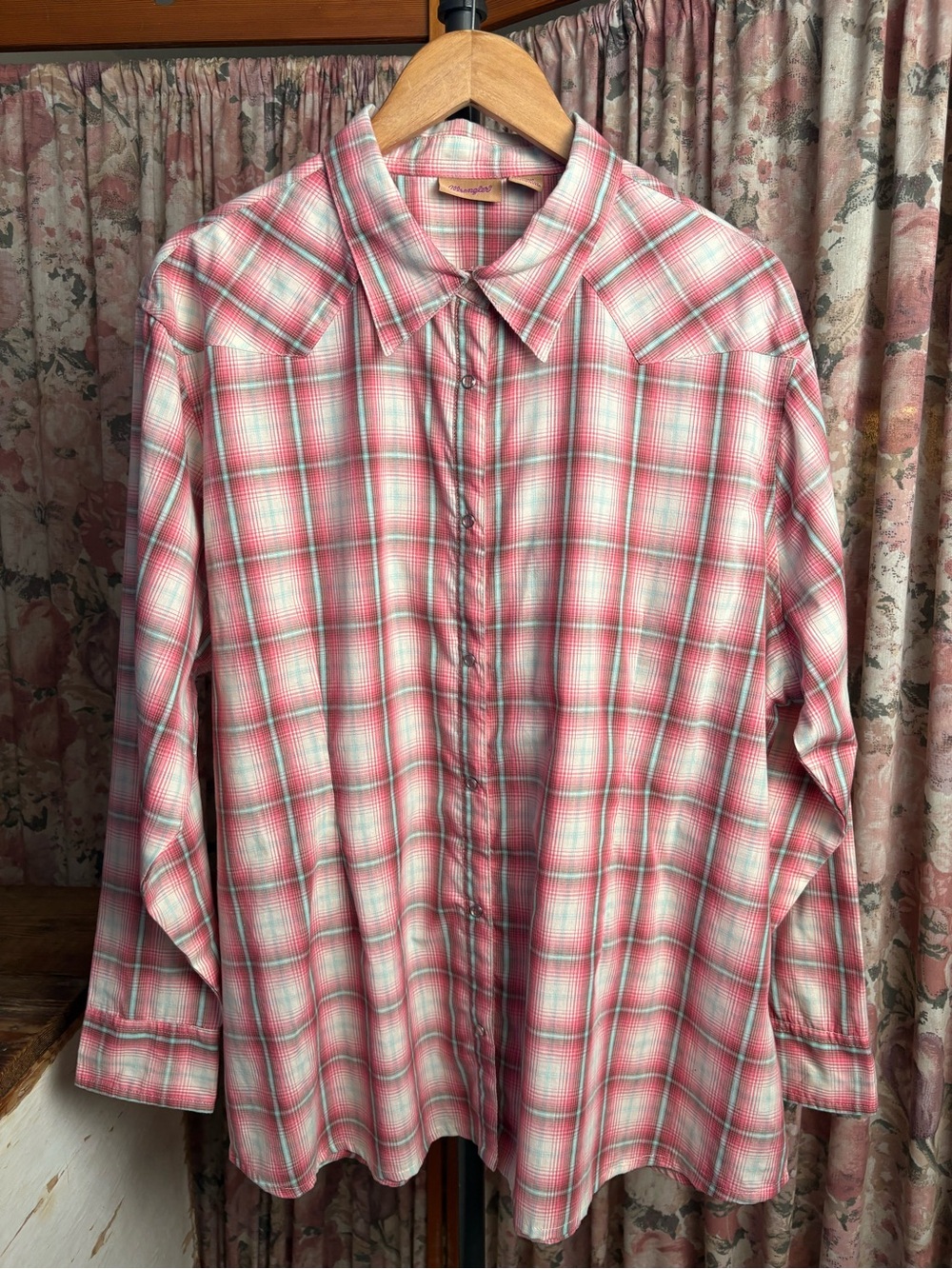 Wrangler Pink and White Plaid Button-Down Shirt